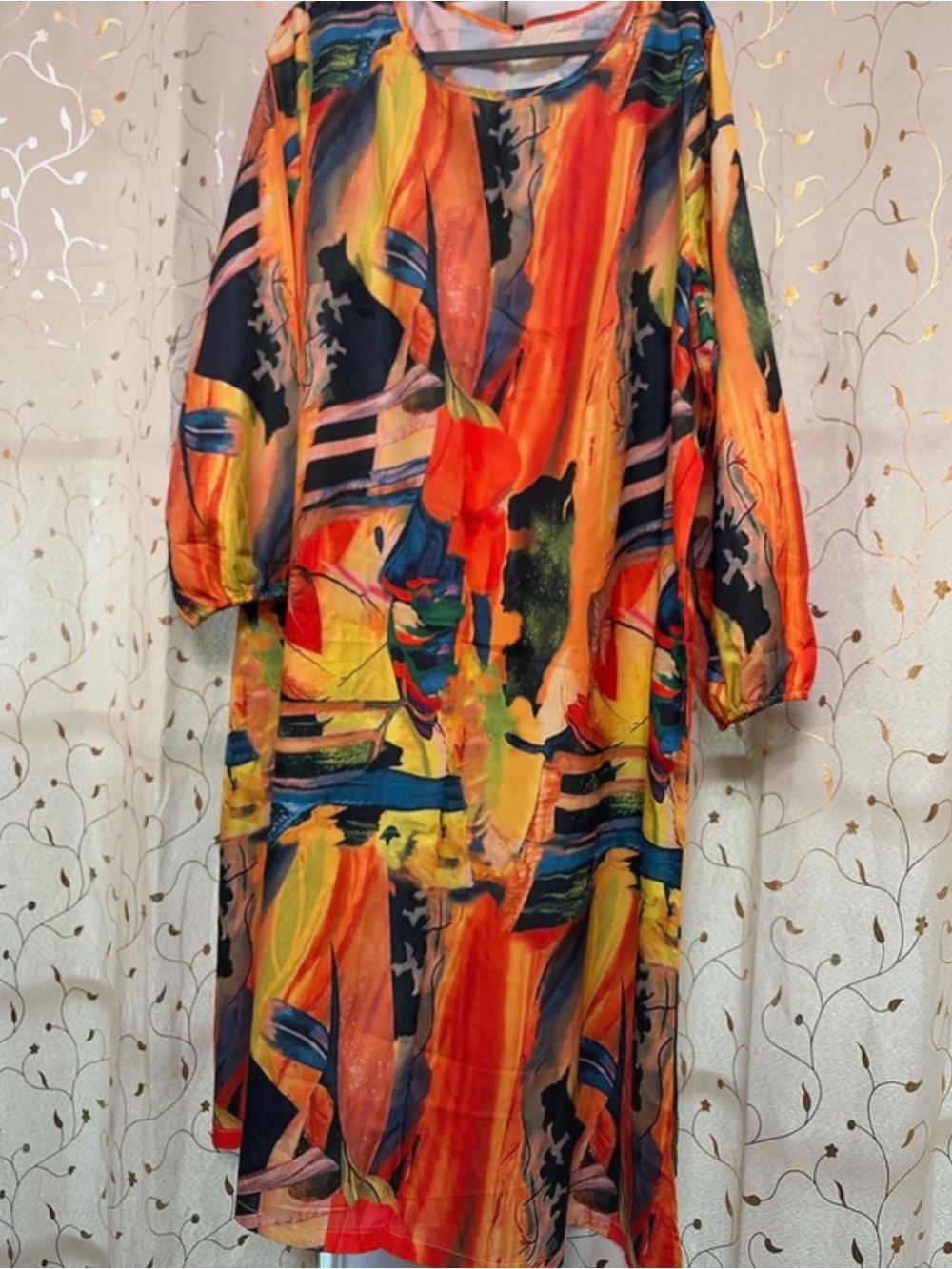 Emery rose Womens Abstract Midi Dress - Orange, Yellow, Blue